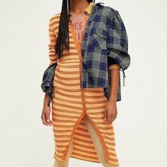 Free People Vista Cardi Striped Longline Button Front Size Small NWOT - Picture 1 of 11